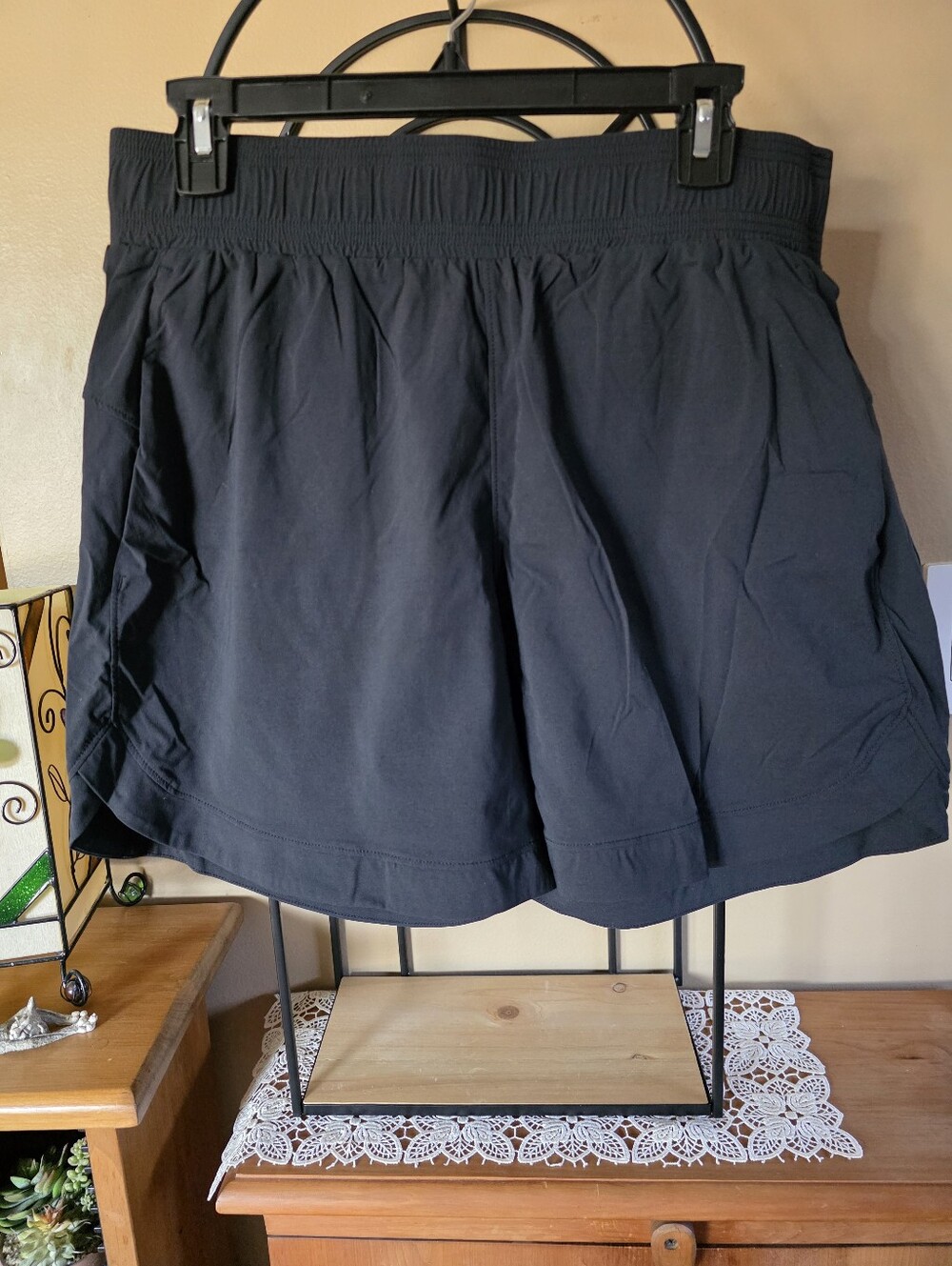 Tuff Athletics Black Athletic High Waisted Shorts w/Hidden Drawstring Waistband